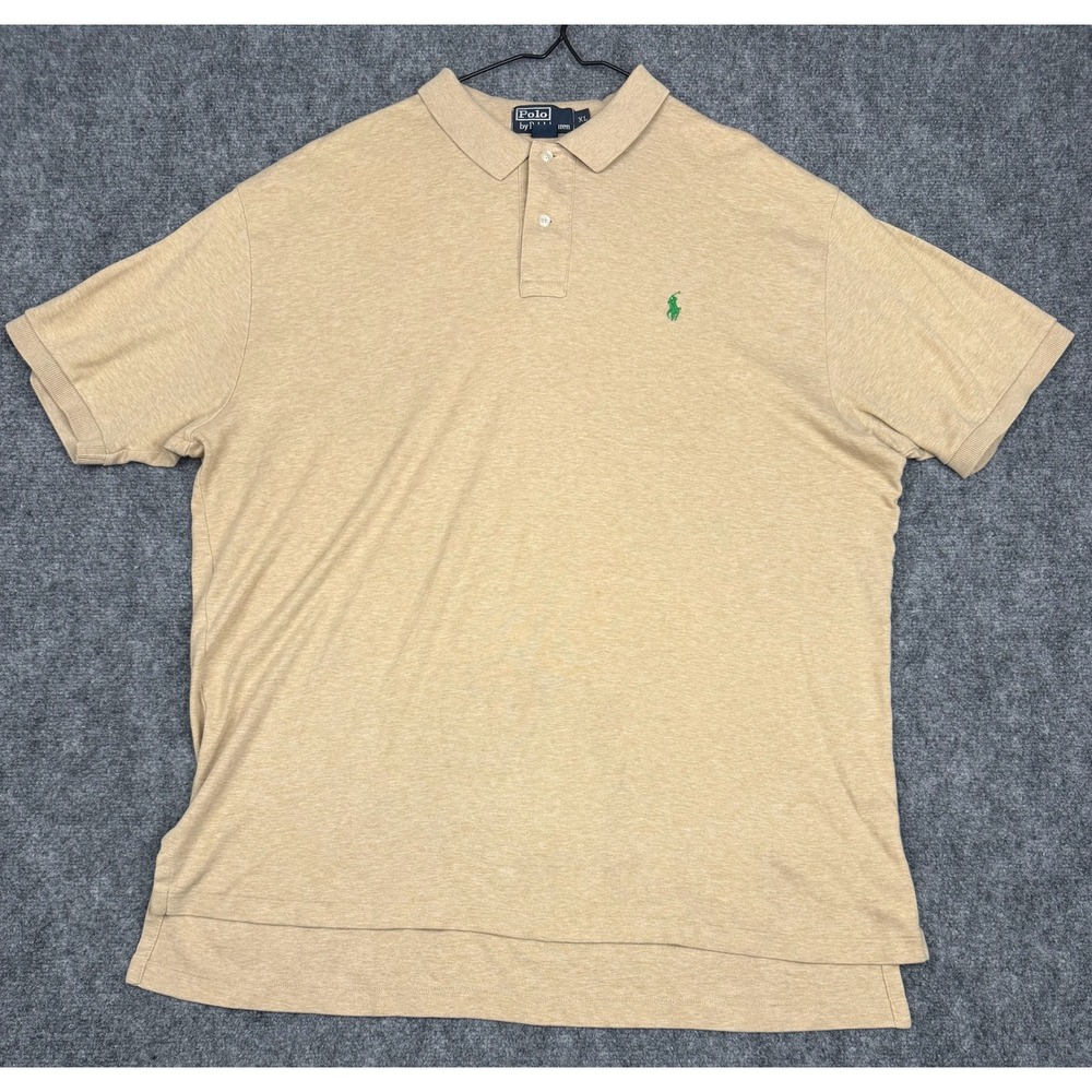 Polo Ralph Lauren Mens XL Tan Heather Short Sleeve Pony Logo Polo Shirt Cotton